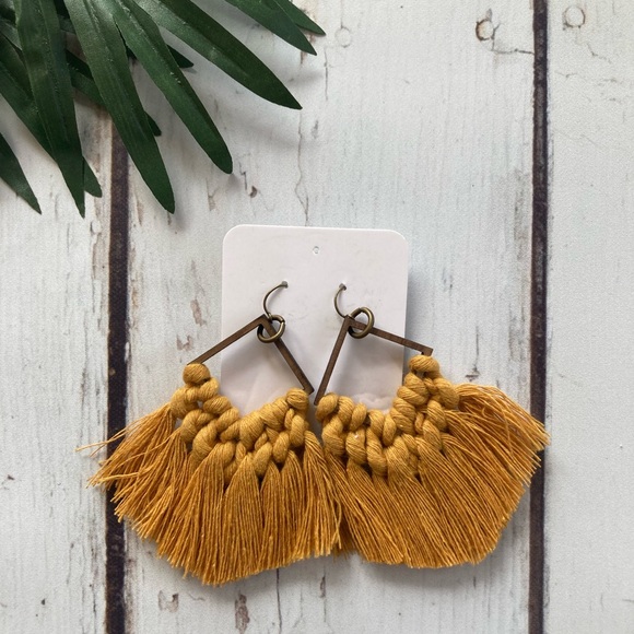 Handmade Macrame Earrings | Mustard Yellow - Picture 1 of 2